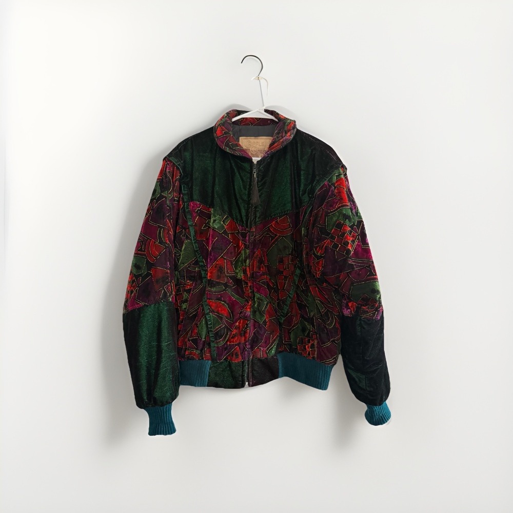 Vintage Cripple Creek Jacket Womens Large Made in USA Green Red Purple Christmas